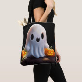 Baby Ghost Creepy Schattige Halloween karakter Tote Bag (Dichtbij)