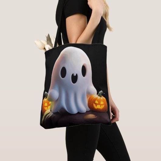 Baby Ghost Creepy Schattige Halloween karakter Tote Bag (Dichtbij)