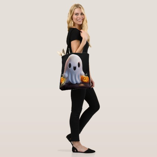 Baby Ghost Creepy Schattige Halloween karakter Tote Bag (Op model)