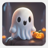 Baby Ghost Creepy Schattige Halloween karakter Vierkante Sticker (Voorkant)