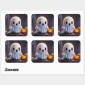 Baby Ghost Creepy Schattige Halloween karakter Vierkante Sticker (Vel)