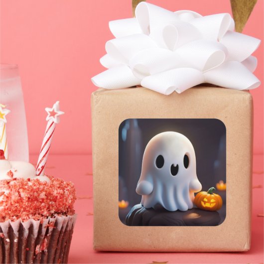 Baby Ghost Creepy Schattige Halloween karakter Vierkante Sticker (Feest)