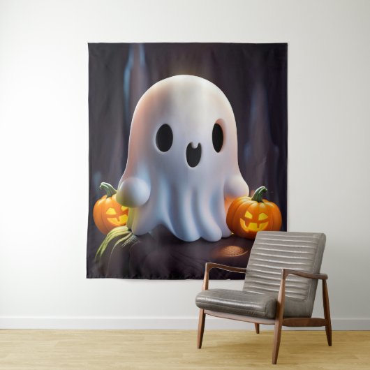 Baby Ghost Creepy Schattige Halloween karakter Wandkleed (In situ)