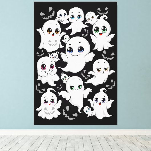 Baby Ghosts Spooky Schattigee Halloween Mood Canvas Afdruk (Insitu (Houten vloer))