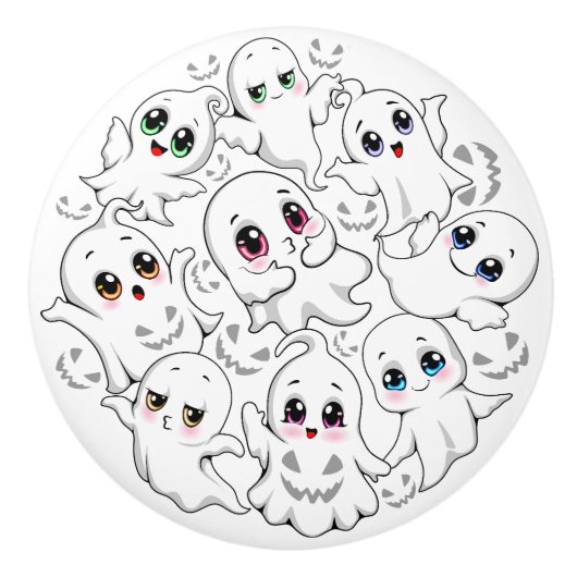 Baby Ghosts Spooky Schattigee Halloween Mood Keramische Knop (Voorkant)