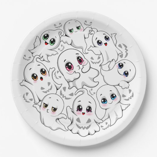 Baby Ghosts Spooky Schattigee Halloween Mood Papieren Bordje (Voorkant)