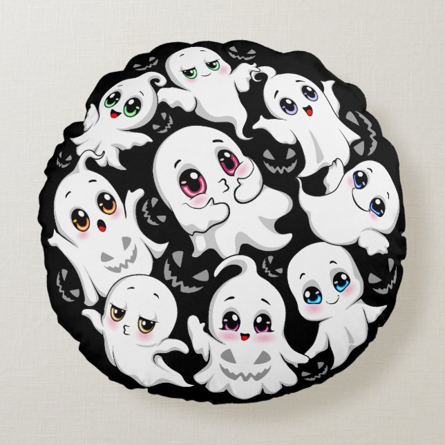 Baby Ghosts Spooky Schattigee Halloween Mood Rond Kussen (Voorkant)