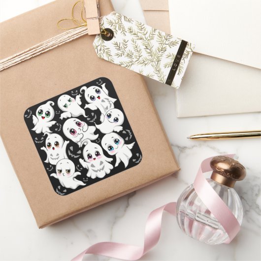 Baby Ghosts Spooky Schattigee Halloween Mood Vierkante Sticker (Geschenken)