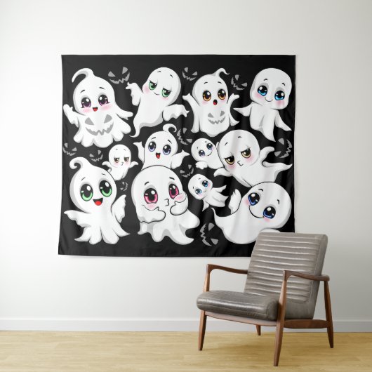 Baby Ghosts Spooky Schattigee Halloween Mood Wandkleed (In Situ (horizontaal))