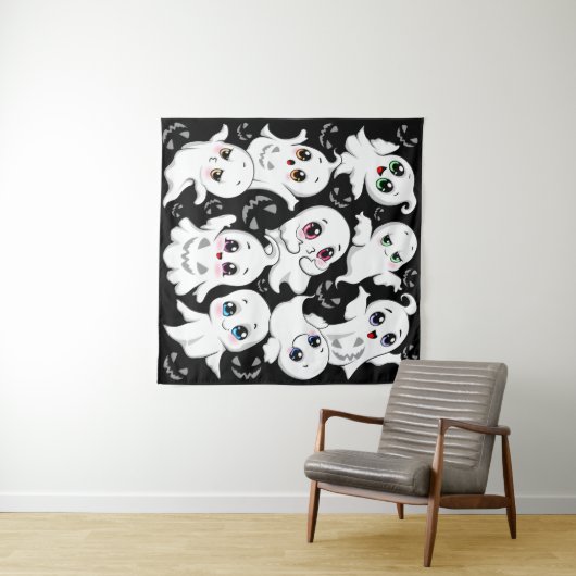 Baby Ghosts Spooky Schattigee Halloween Mood Wandkleed (In Situ (horizontaal))