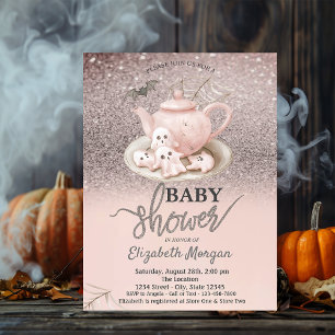 Baby Ghosts Theekan Roos Glitter Bokeh Baby Shower Kaart