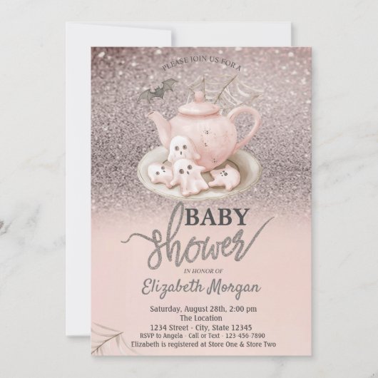 Baby Ghosts Theepot Roos Glitter Bokeh Baby shower Kaart (Voorkant)