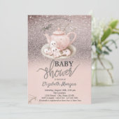 Baby Ghosts Theepot Roos Glitter Bokeh Baby shower Kaart (Staand voorkant)