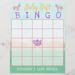 Baby Gift Bingo Cute Unicorn Tea Party Shower Flyer