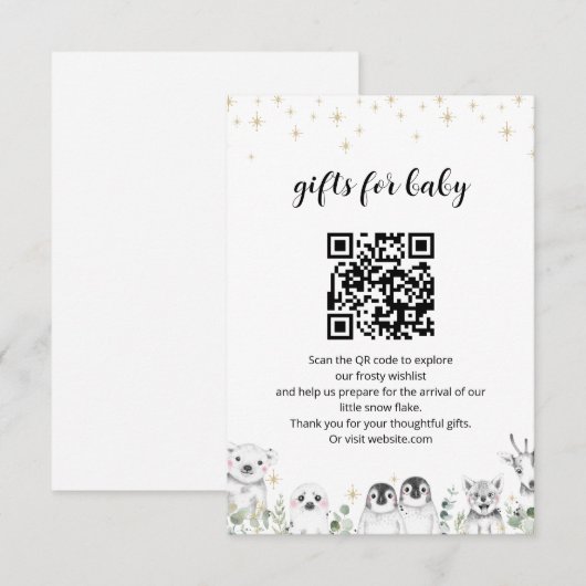 Baby Gifts Register Winterdieren Baby shower Informatiekaartje (Voorkant / Achterkant)