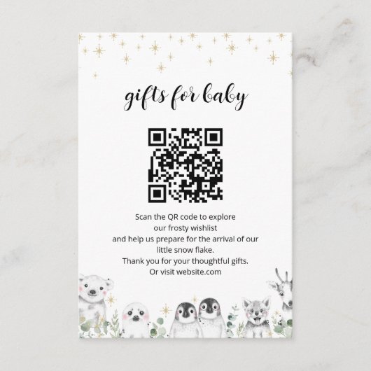 Baby Gifts Register Winterdieren Baby shower Informatiekaartje (Voorkant)