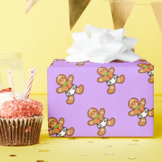 Baby Gingerbread Sweet XmaS op Lavendel Cadeaupapier (Verjaardagsfeest)