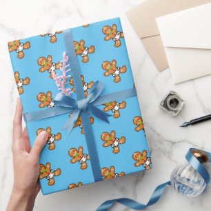 Baby Gingerbread Sweet XmaS op lichtblauw Cadeaupapier