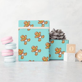 Baby Gingerbread Sweet XmaS op Turquoise Cadeaupapier