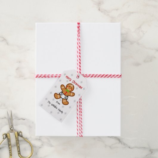 Baby Gingerbread zoete Kerstmis Wit-Rood Cadeaulabel (Met Touw)