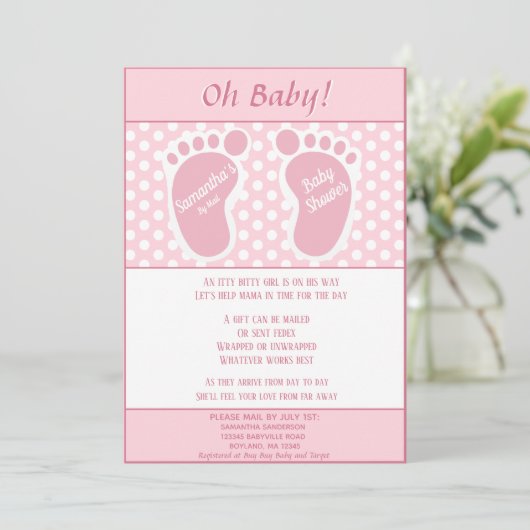 Baby Gir Lange afstand Baby shower Baby Voetafdruk Kaart (Staand voorkant)