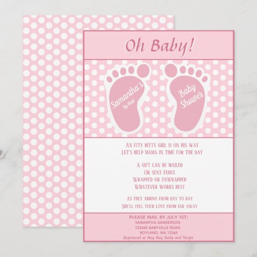 Baby Gir Lange afstand Baby shower Baby Voetafdruk Kaart (Voorkant / Achterkant)