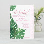 Baby Gir, Script Quote Tropical Floral Baby shower Kaart (Staand voorkant)