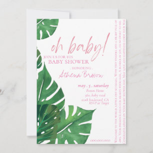 Baby Gir, Script Quote Tropical Floral Baby shower Kaart