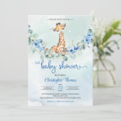 Baby giraf blauw Bloemen eucalyptus Baby shower Kaart (Staand voorkant)