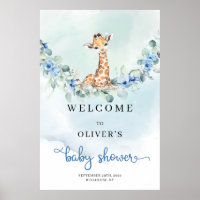 Baby giraf blauw bloemetjes Jongen Baby shower Wel