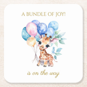 Baby-giraf met ballonnen Baby Shower Kartonnen Onderzetters