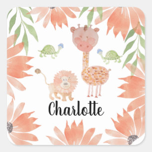 Baby Giraffe Aquarel Handgeschilderd Vierkante Sticker