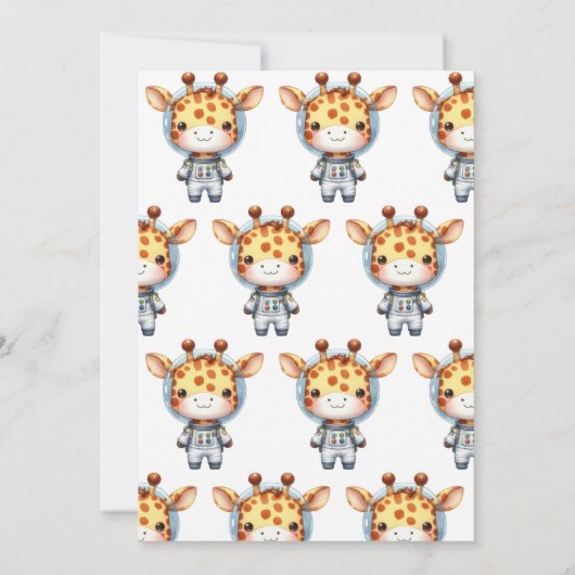 Baby Giraffe Astronaut 1e Verjaardag Kaart (Achterkant)