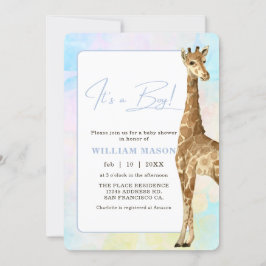 Baby Giraffe Baby shower Blue I's a Boy Kaart