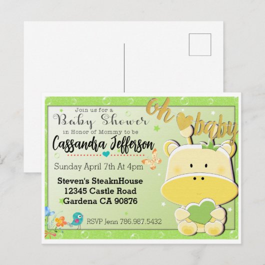 Baby Giraffe Baby shower briefkaart uitnodiging (Voorkant / Achterkant)