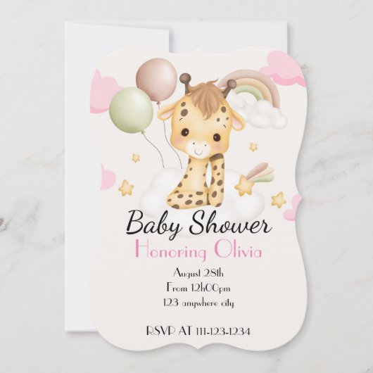 BABY GIRAFFE BABY SHOWER INVITATION SAVE THE DATE (Voorkant)