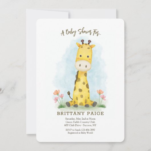 Baby Giraffe Baby shower Kaart (Voorkant)
