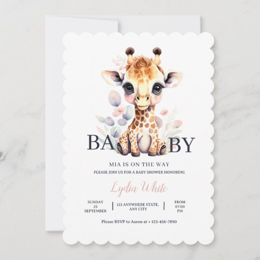 Baby Giraffe Baby shower Meisje Roze Baby shower Kaart (Voorkant)
