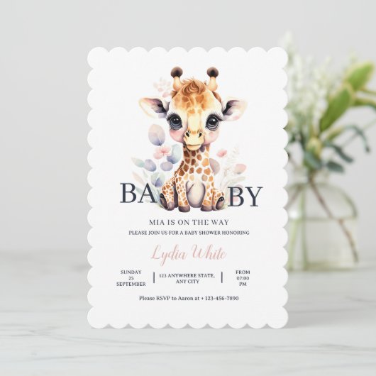 Baby Giraffe Baby shower Meisje Roze Baby shower Kaart (Staand voorkant)