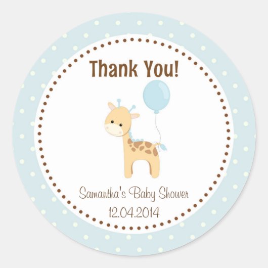 Baby Giraffe Baby shower Sticker Blauw (Voorkant)