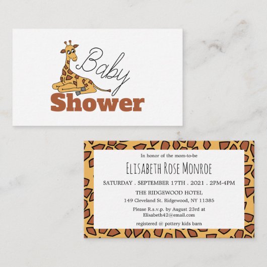 Baby Giraffe, Baby shower Ticket Uitnodiging Informatiekaartje (Voorkant / Achterkant)
