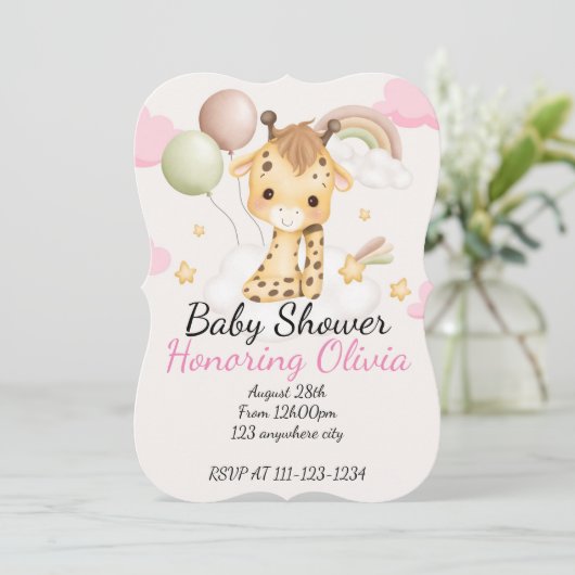BABY GIRAFFE BABY SHOWER UITNODIGING (Staand voorkant)