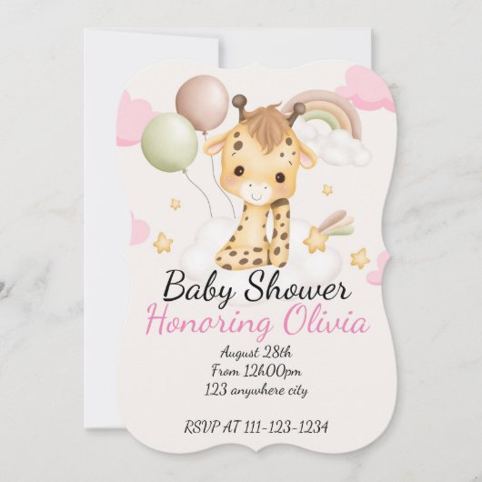 BABY GIRAFFE BABY SHOWER UITNODIGING (Voorkant)