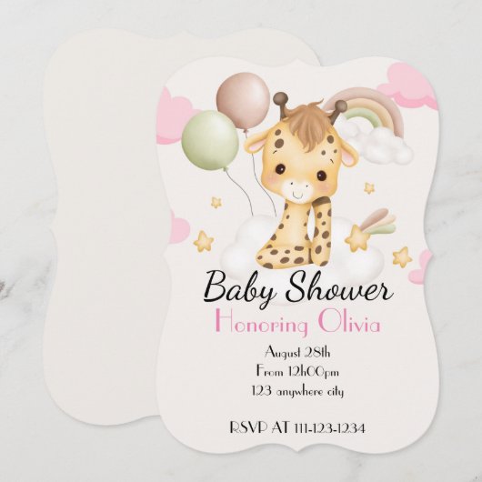 BABY GIRAFFE BABY SHOWER UITNODIGING (Voorkant / Achterkant)