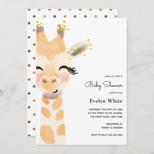 Baby Giraffe Baby shower uitnodiging (Voorkant / Achterkant)