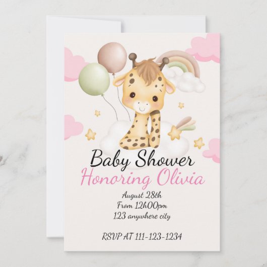 BABY GIRAFFE BABY SHOWER UITNODIGING (Voorkant)