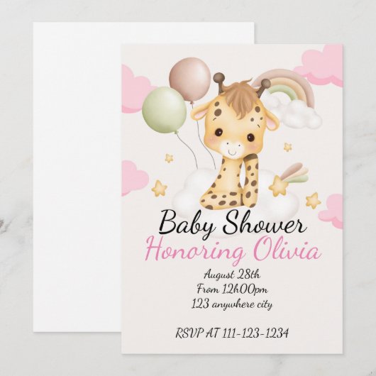 BABY GIRAFFE BABY SHOWER UITNODIGING (Voorkant / Achterkant)