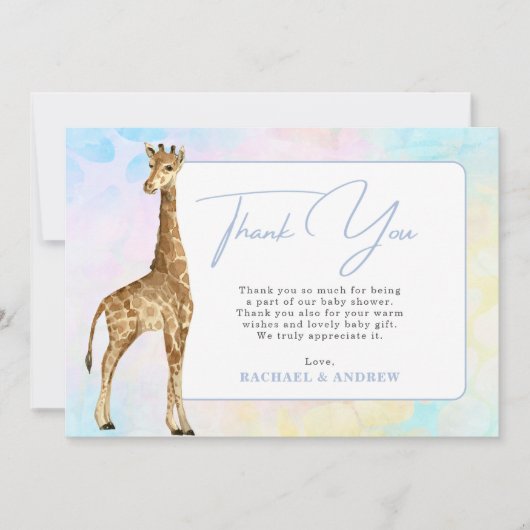 Baby Giraffe Blauw Baby shower Hartelijk dank Kaart (Voorkant)