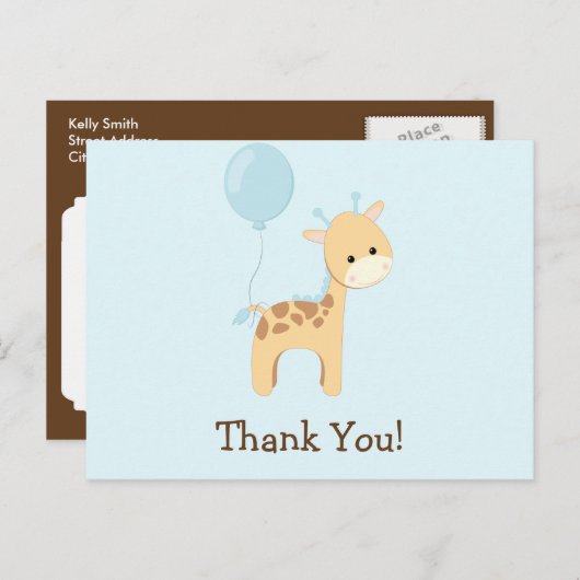 Baby Giraffe, Blauw, Oerwoud Dier Dank u Briefkaart (Voorkant / Achterkant)