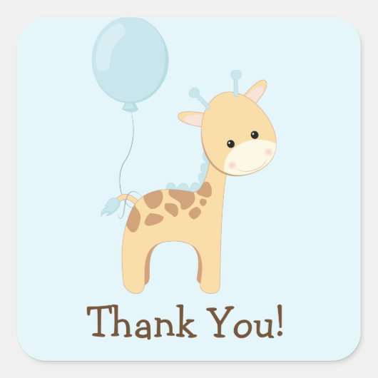 Baby Giraffe, Blauw, Oerwoud Dier Dank u Vierkante Sticker (Voorkant)